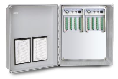 switch box with switched & continuous outputs, 20 x 16 x 10 nema 4x (ip66) fiberglass enclosure, 24 channels, terminal strip input, vib & temp jack and two-pin mil connector outputs, no connection ports